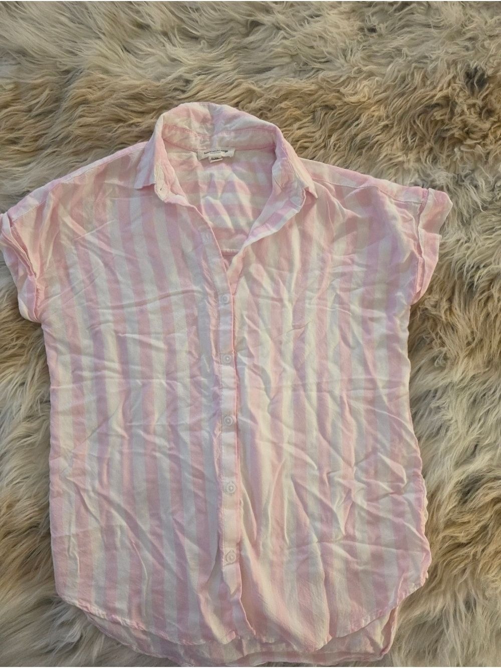 beachlunchlounge Pink White Stripe Button Front Sleep Shirt